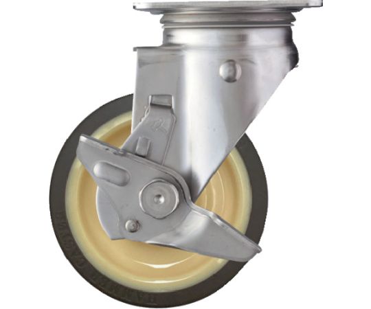 ハンマーキャスター Sシリーズオールステンレス 旋回式ウレタン車輪（ローラーベアリング）125mm ストッパー付 1個 313S-UB125