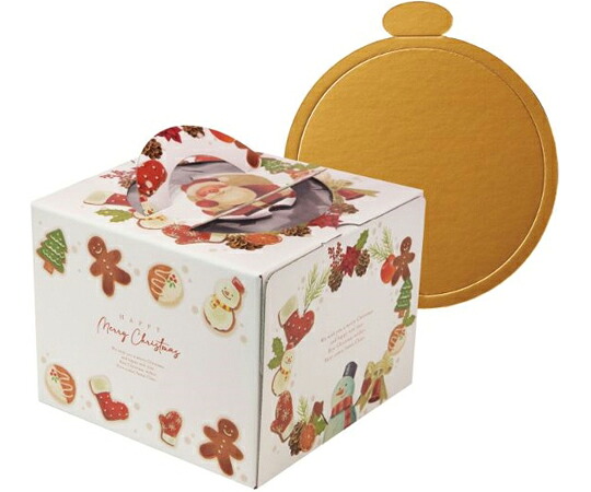 ヤマニパッケージ 西洋菓子箱 白いことサンタ 5号 金裏張り丸型付 100枚 1入れもの(100枚入) 20-2326TM