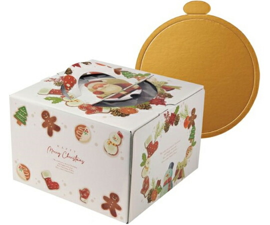 ヤマニパッケージ 西洋菓子箱 白いことサンタ 6号 金裏張り丸型付 100枚 1容れもの(100枚入) 20-2327TM