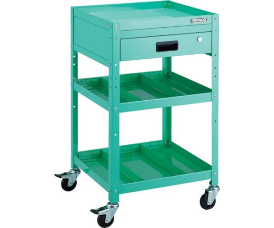 【大型品別途送料】 トラスコ中山 ラビットワゴン 500X500 引出1段 仕切2段付 ヤンググリーン RBW-953S2V YG