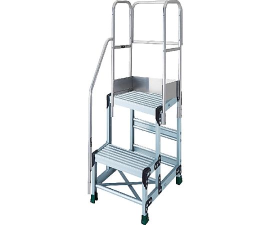 【大型品の為別途貨物輸送有】 トラスコ中山 軽銀製御役目用踏台 2段 高さ0.6m 天板大きさ800×400 段高300粍 上がり段片手摺り天場三方付き添い人 TSF-286-TKS300