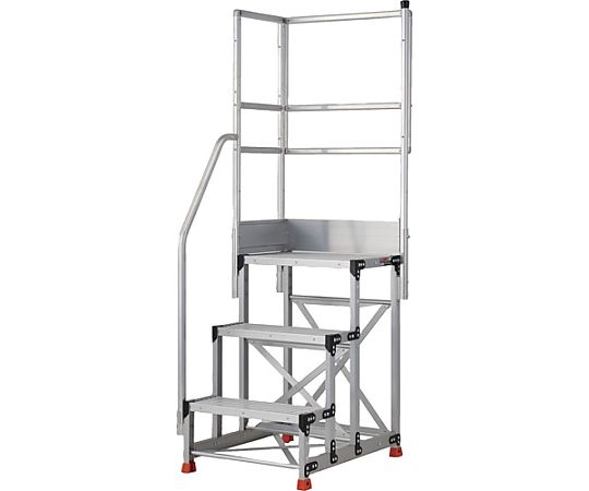 【大型品の為別途送料有】 トラスコ中山 アルミ製作業用踏台 3段 高さ0.9m 天板寸法600×400 段高300mm 階段片手すり天場二方付き TSF-369-TKL300