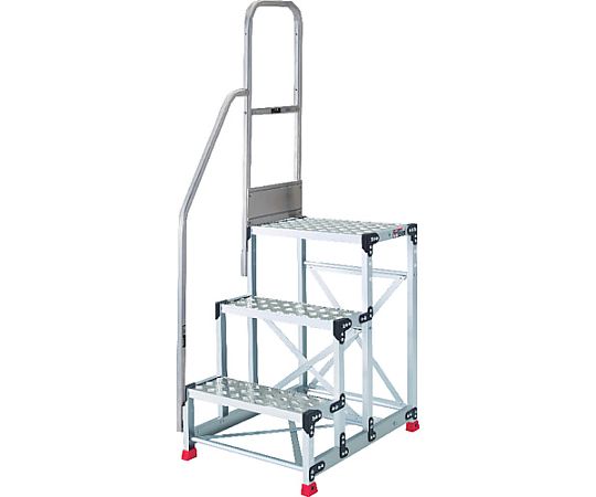 【大型品の為別途貨物輸送有】 トラスコ中山 軽銀製御役目用踏台 縞板印字機 3段 高さ0.75m 天板大きさ600×400 段高250粍 上がり段片手摺り付き添い人 TSFC-3675-TK250