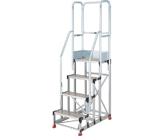 【大型品の為別途貨物輸送有】 トラスコ中山 軽銀製御役目用踏台 縞板印字機 4段 高さ1.0m 天板大きさ600×400 段高250粍 フルセット手摺り付き添い人 TSFC-4610-TF250