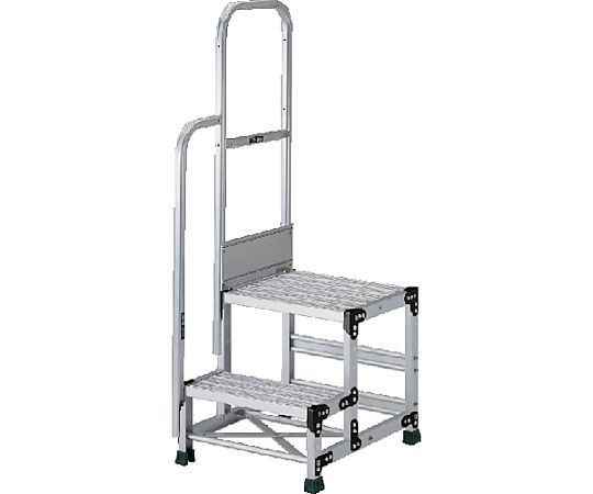 【大型品の為別途貨物輸送有】 トラスコ中山 軽銀製御役目用踏台 グレーチングタイプ 2段 高さ0.5m 天板大きさ500×400 段高250粍 上がり段片手摺り付き添い人 TSFGR-255-TK250