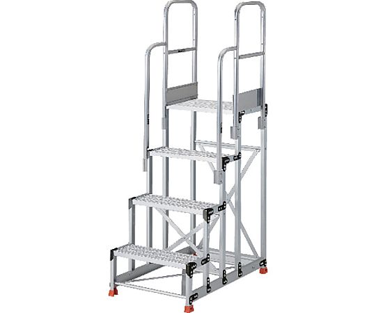 【大型品の為別途貨物輸送有】 トラスコ中山 軽銀製御役目用踏台 グレーチングタイプ 4段 高さ1.0m 天板大きさ600×400 段高250粍 上がり段両手摺り付き添い人 TSFGR-4610-TR250 その他-治療機器-医薬品・コンタクト・介護