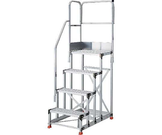 【大型品の為別途貨物輸送有】 トラスコ中山 軽銀製御役目用踏台 グレーチングタイプ 4段 高さ1.2m 天板大きさ600×400 段高300粍 上がり段片手摺り天場二方付き添い人 TSFGR-4612-TKL300