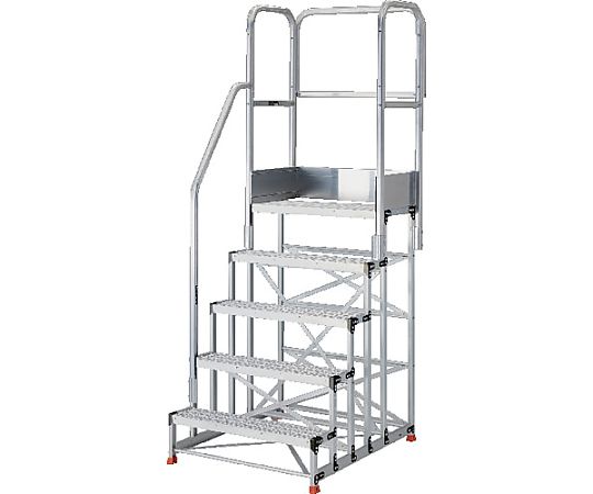 【大型品の為別途貨物輸送有】 トラスコ中山 軽銀製御役目用踏台 グレーチングタイプ 5段 高さ1.5m 天板大きさ1000×400 段高300粍 上がり段片手摺り天場三方付き添い人 TSFGR-51015-TKS300