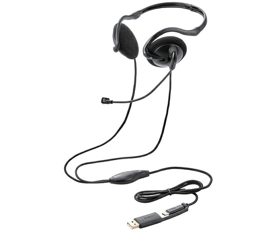 エレコム モバイルヘッドセット 両耳ネックバンド 単一指向性マイク 約1.2m 30mmドライバー Type-C端子 USB-A変換アダプター付き ブラック HS-NB11SCBK