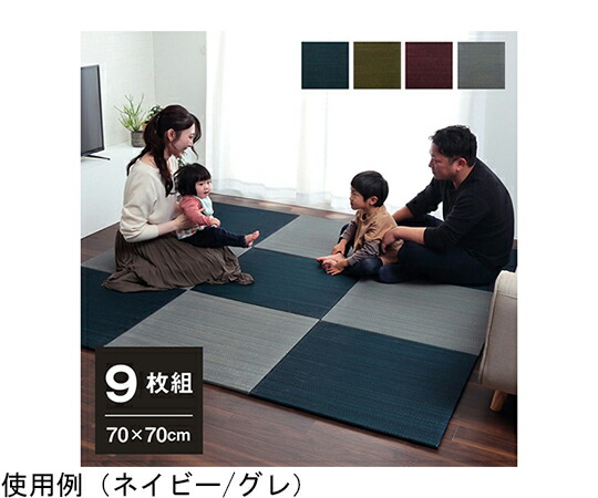 アズワン い草 置き畳 無地調 シンプル モダン シック 縁無し 約70×70×1.5cm 9枚組2色セット ネイビー/グレー 1040150190425