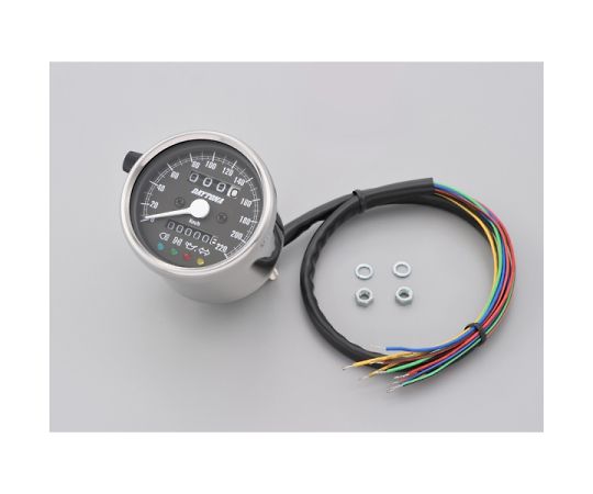 DAYTONA 機械式スピードメーター φ60 ホワイトLED照明 インジケーター付き ステンレスボディ/ブラックパネル 220km/h 1個 15638