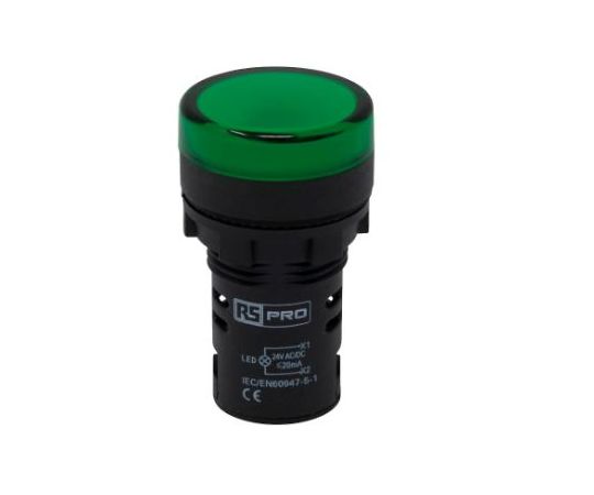 RS　Pro パイロットランプ 表示灯 RS PRO LED 緑 丸型 1袋（5個入） 1袋(5個入) 271-7482