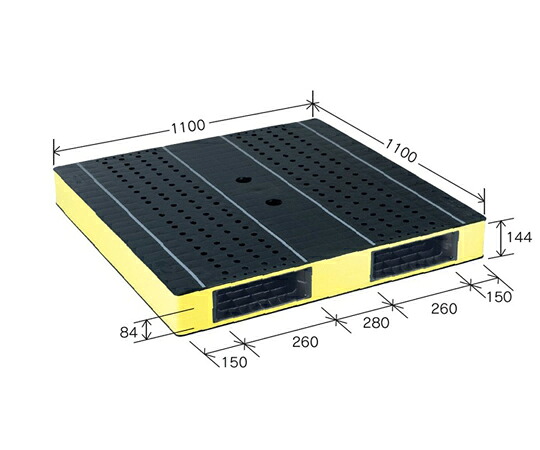岐阜プラスチック工業 リスパレット HBタイプ 外寸（mm）：1100×1100×144 動荷重（kg）：1000 HB-R2･1111SC ﾌﾞﾗｯｸ/ｲｴﾛｰ 1個