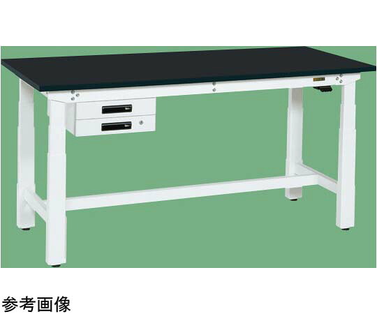 サカエ 電動昇降やり方台（掛け目手合い 耐荷重250kg 風変わりアクリル樹脂系脂天板 H630～1280 引出付）W1500×D750×H630～1280粍 白いこと DKN-157BCW 1個