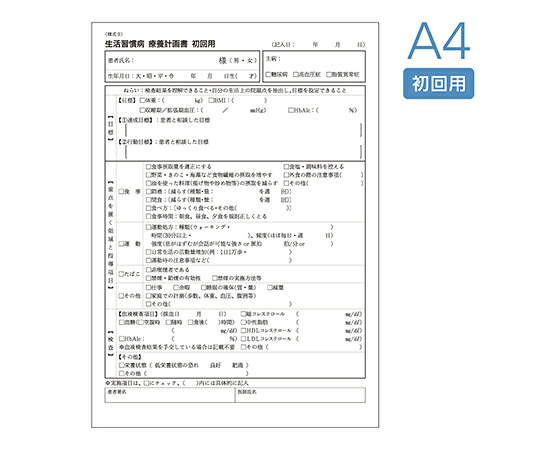 アズワン 生活習慣病療養計画書（A4）初回 5冊入 1箱(5冊入)