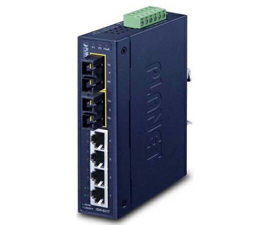 PLANET Technology 産業用スイッチングハブ 100BASE-TX 4ポート マルチモード光SC 2ポート付 1台 ISW-621T