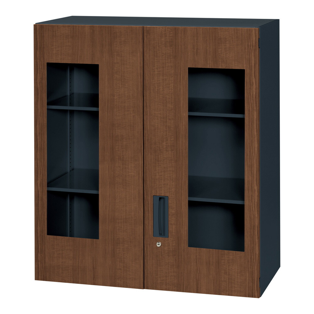 【大型商品代引不可/直送】 東洋事務器工業 バリアス・シスト 壁面収納ユニット（木目シリーズ・上置専用） 窓付両開き型 1個 V945-10UHG