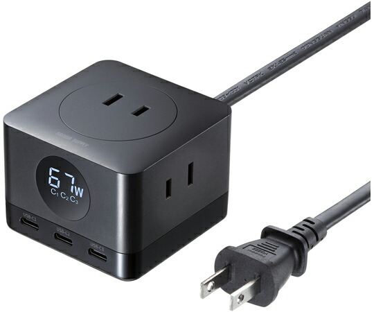 サンワサプライ USB手っとり早い申し受ける役立つこと付き添い人水道栓GaN PD67W 1個 TAP-B111C3BK
