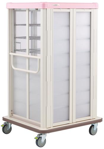 【製造会社直送】常温配膳車cooｼﾘｰｽﾞ 扉式ｽﾘﾑﾀｲﾌﾟ 32膳 8段 ｼｭｶﾞｰﾋﾟﾝｸ JCTS32-SP 入数：1【代引不可】
