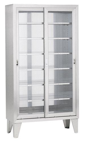 【メーカー直送】ﾌﾟﾗﾑ器械戸棚(ｽﾃﾝﾚｽ) 引違 W900×D360×H1700mm 前面硝子 ｽﾃﾝ棚板 PR-179-F-ST 入数：1【代引不可】