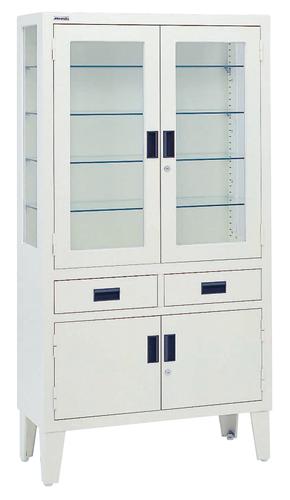 【メーカー直送】ﾌﾟﾗﾑ 器械戸棚 ｽﾁｰﾙ製 W900×D360×H1700mm両開引出2ｺ PR-217 入数：1【代引不可】