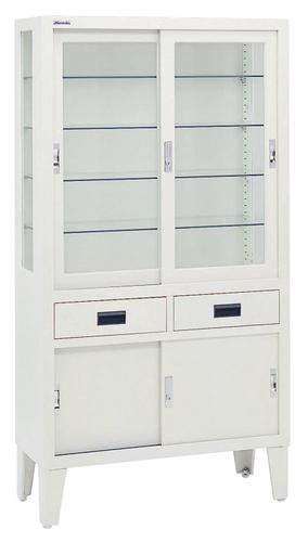 【メーカー直送】ﾌﾟﾗﾑ 器械戸棚 ｽﾁｰﾙ製 W900×D360×H1700mm引戸引出2ｺ PR-219 入数：1【代引不可】