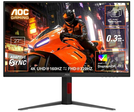AOC ゲーミング液晶ディスプレイ 27型/3840×2160/160/320Hz U27G4/11 販売単位：1台