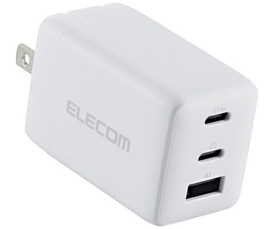 エレコム ノートPC用ACアダプター USB充電器 USB PD 67W USB-C×2 USB-A×1 スイングプラグ ホワイト MPA-AC10367WH 販売単位：1個