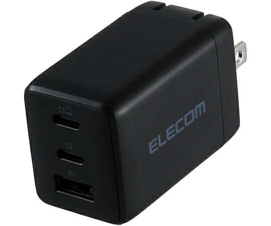 エレコム ノートPC用ACアダプター USB充電器 USB PD 67W USB-C×2 USB-A×1 スイングプラグ ブラック ACDC-PD10367BK 販売単位：1個