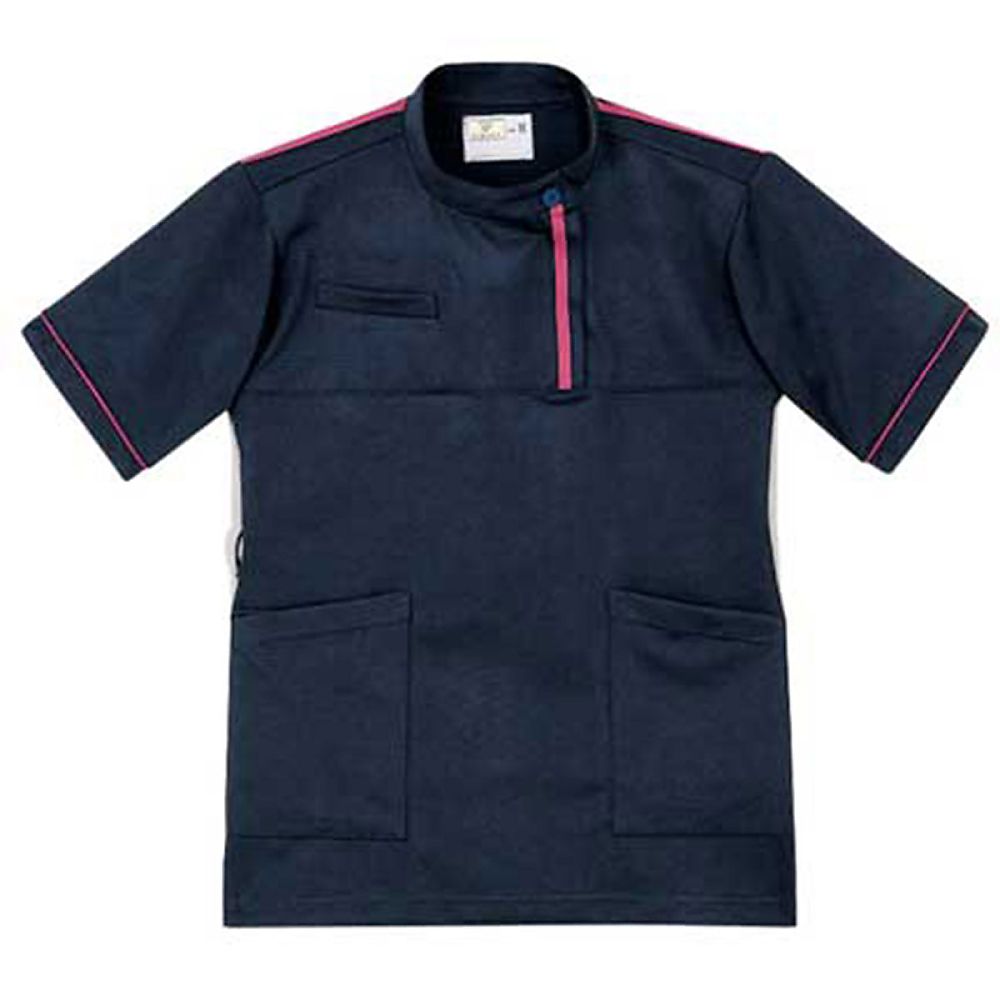 KIRAKU（トンボ） レディスケアワークシャツ ネイビー×ピンク BL（身丈70cm） CR198-14 BL 販売単位：1枚