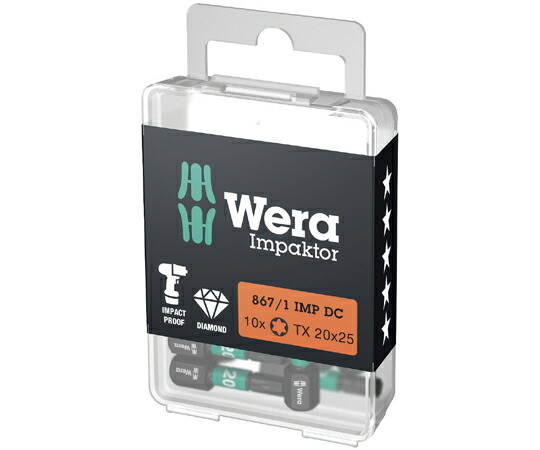 Wera 差しひびき１番ウッド用 １番ウッドビット 10個入り口・入口 刃先大きさT20 全長25粍 057624 売りわたすユニット：1仕掛ける(10点入)