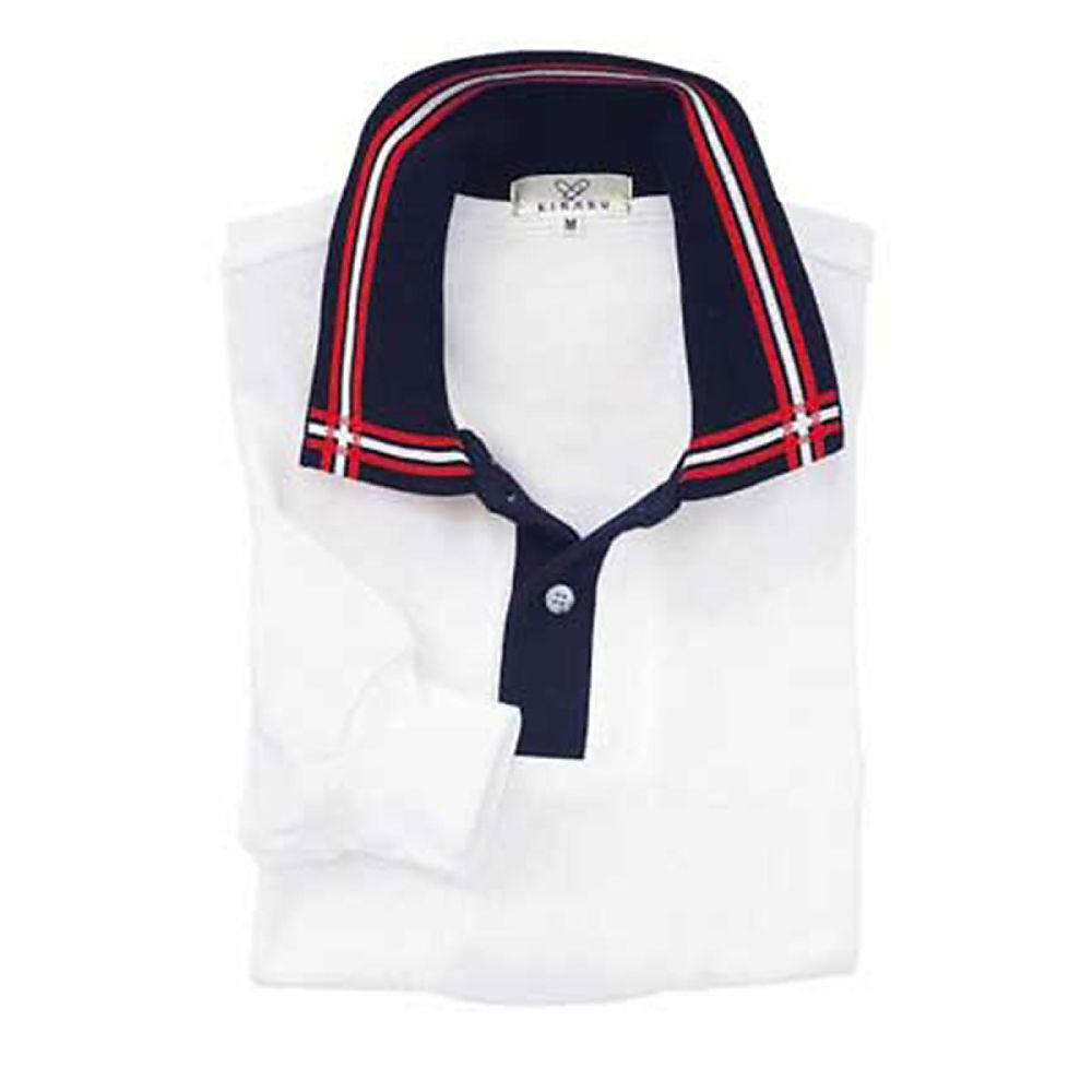 KIRAKU（トンボ） 長袖ポロシャツ ホワイト×ネイビー×レッド 4L（身丈80cm） CR081-01 4L 販売単位：1枚