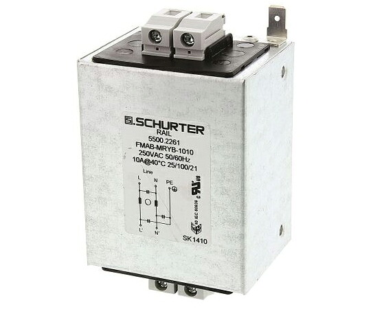 Schurter RFIフィルタ 10A DINレール 22 nF 68 nF 1 x 2 mH 2.1 mA 1段 5500.2261 販売単位：1個