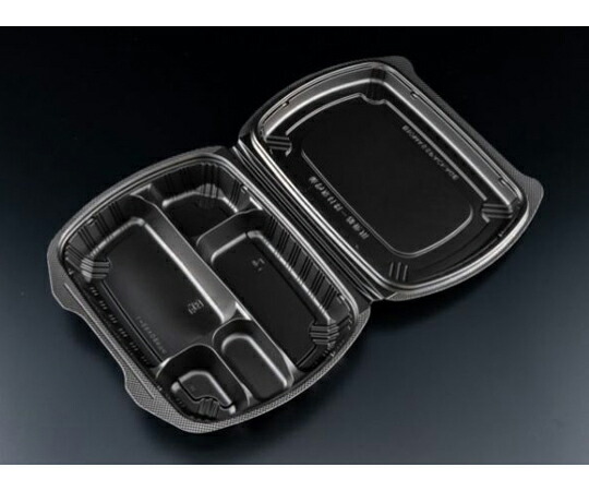 リスパック 弁当容器 バイオデリカ シェルBOX 80-1 黒 1ケース（25個×8セット入） RHDT301 販売単位：1ケース(25個×8セット入) 10,688円