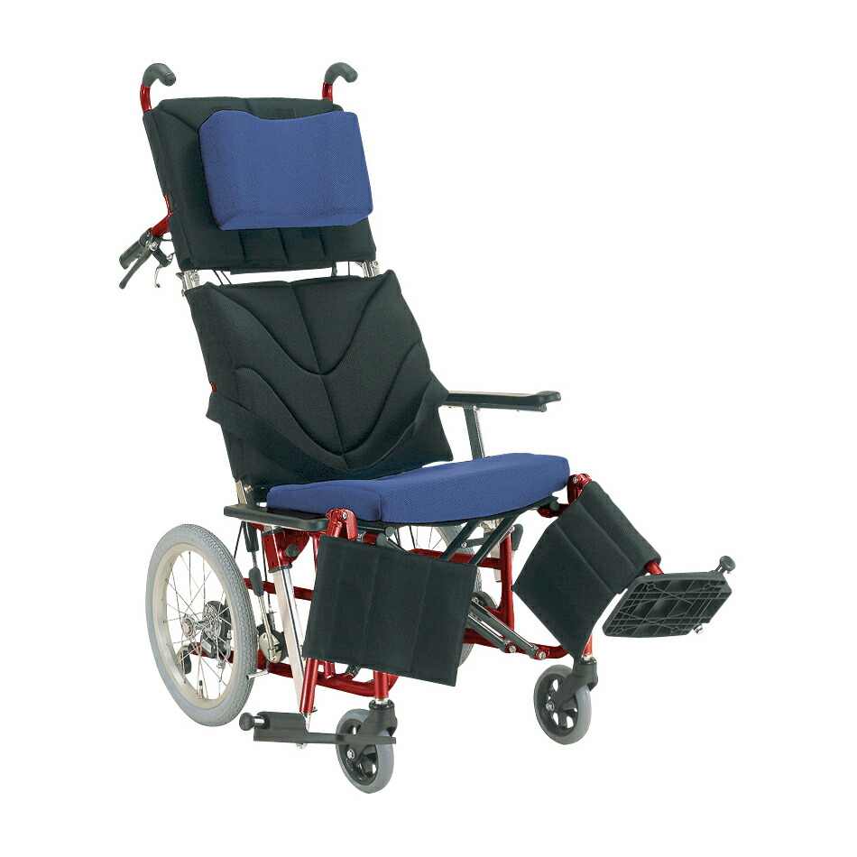 【非課税】カワムラサイクル ティルトリクライニング車椅子  黒×青／メタリックレッドKPF16-40(ｶｲｼﾞｮ･ｱﾙﾐ)