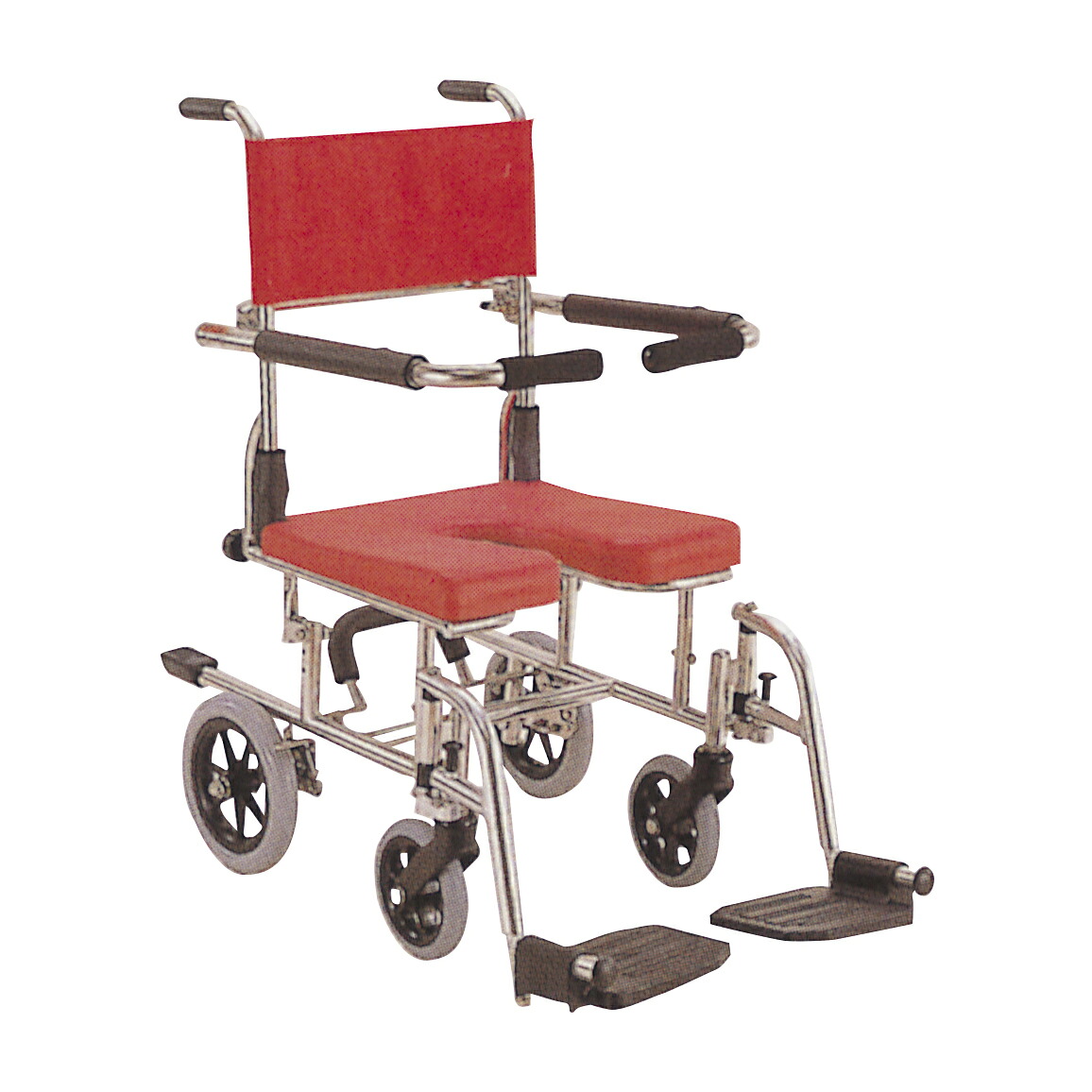 カワムラサイクル シャワー用車いす（座高調整式） レッドKS10(ｽﾃﾝﾚｽﾌﾚｰﾑ)