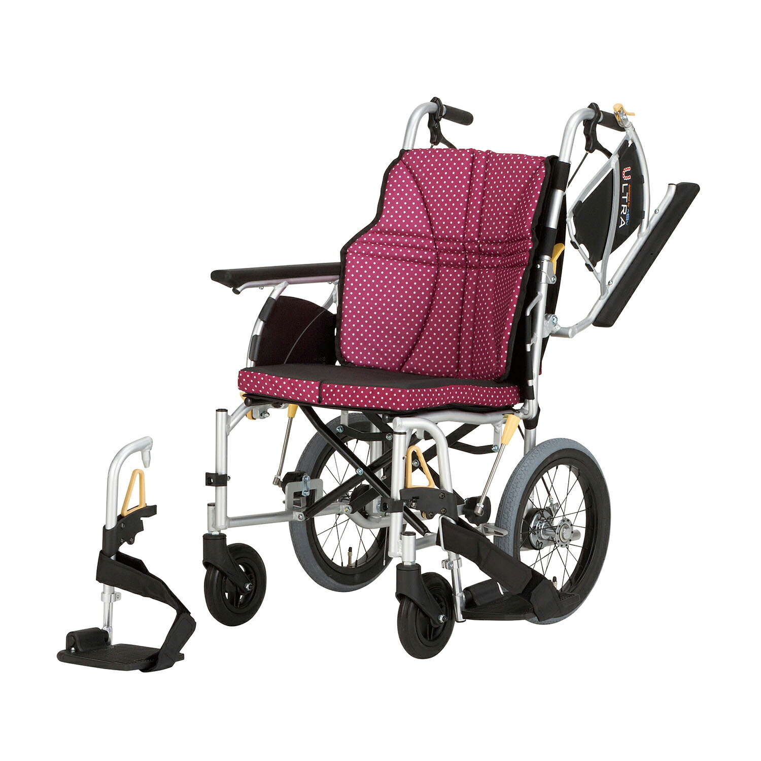 【非課税】日進医療器 車いす ウルトラ（介助アルミ）多機能 ワインNAH-U2W(380MM)