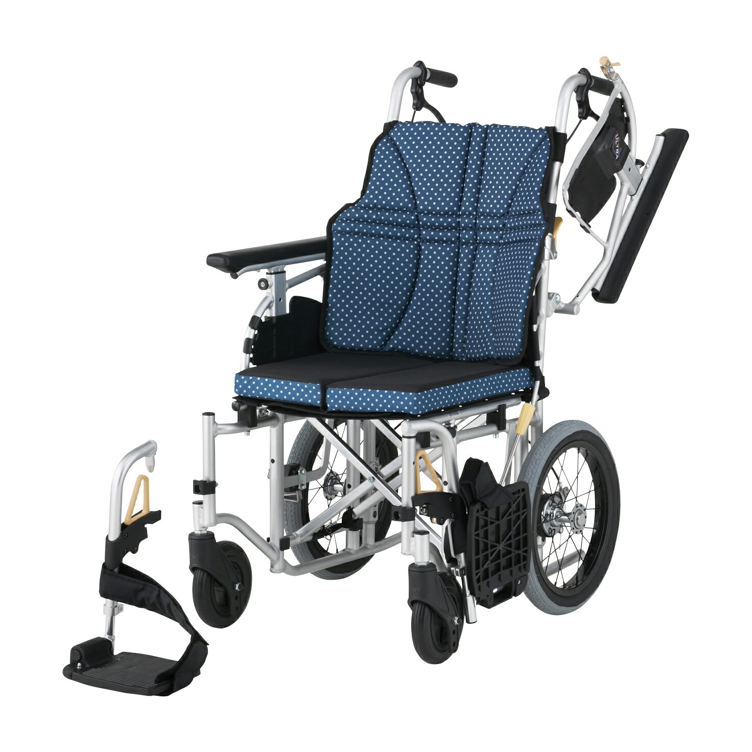 【非課税】日進医療器 車いす ウルトラ（介助用・アルミ製） インディゴNAH-U7(ｻﾞﾊﾊﾞﾁｮｳｾｲﾀｲﾌ