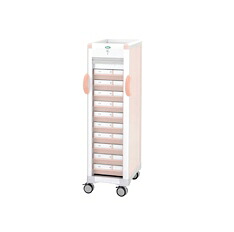 与薬手押し車Ｌ（１０床用）本体青み MRA4-ALS11010B(YT-12 抽き出し：桃