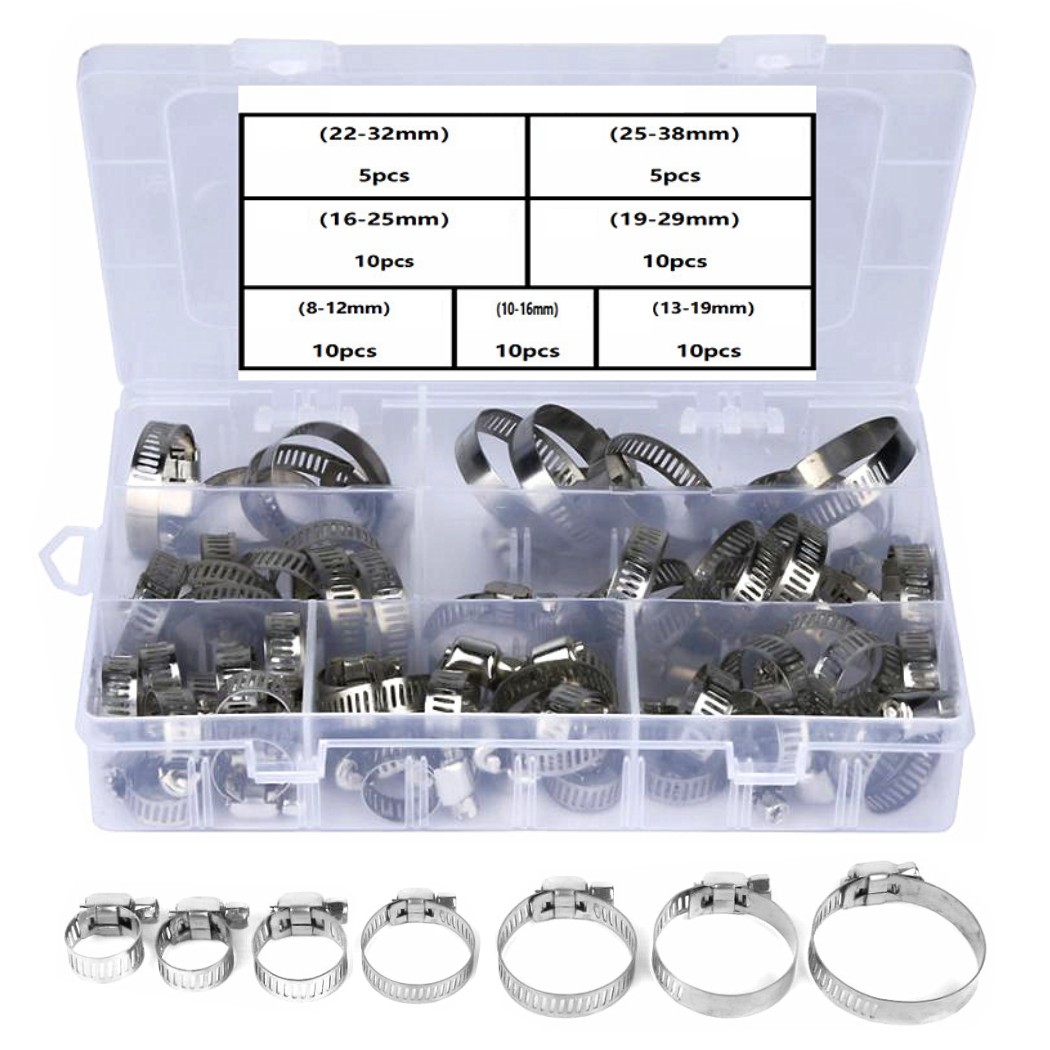 417円 2022年最新海外 ホースバンド ステンレス 60個 セット φ8〜38mm ホースクランプ 7サイズ 調整可能 ネジ締め 小分けケース付き