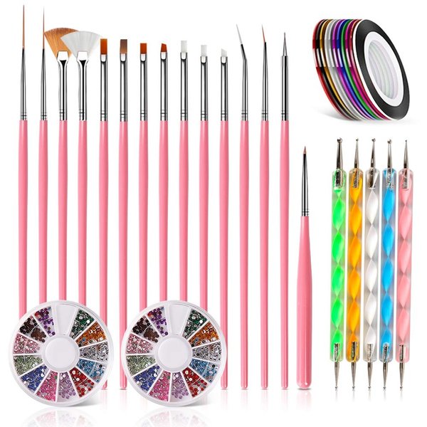 楽天市場 ジェルネイルアート 32点セット ピンク ネイルアートブラシ ネイル筆 ラインストーン ラインテープ Shop Delicious 楽天市場店