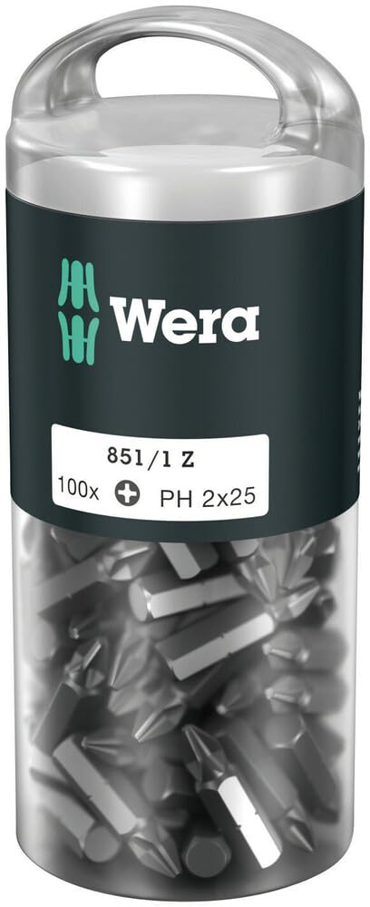 WERA ヴェラ 100本入 プラスネジ用 ドライバービット 差込6.35mm 刃先サイズPH2 全長25mm 072441｜shopevergreen 7,158円