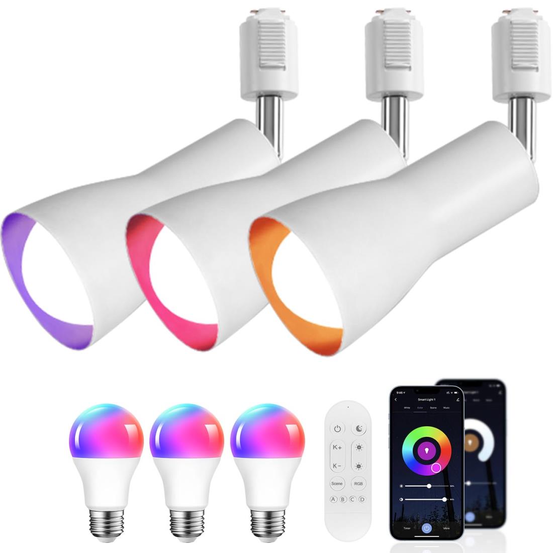 ANWIO ダクトレール用 スポットライト 3個セット 消費電力8.5W（60W形相当） E26口金 810LM リモコン付き Wi-Fi 遠隔操作 Alexa対応 Google Home対応 省エネ 調光 調色 レールライト ダクトレール照明 角度調節自由 アプリ制御 電球色 昼光色 昼白色 インテリア 廊下 寝室 ホ