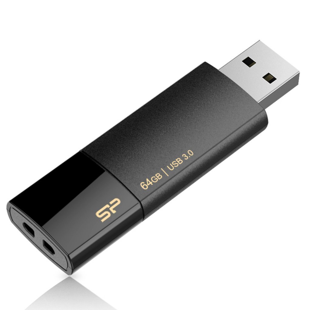 Silicon Power 64GB Blaze B05 USB 3.1 Gen1インターフェース 最大150Mb/s、格納式デザイン、ブラック。