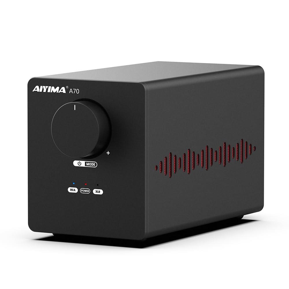 AIYIMA A70 PFFB付きバランスステレオアンプ、TPA3255 デスク・ホームシアター用2チャンネルクラスDアンプ ブックシェルフ型スピーカー、XLR＆RCA入力＆トリガー入力、DC48V 5A電源アダプター付き