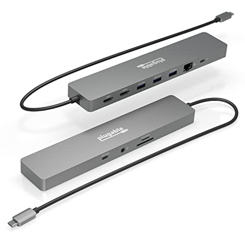 Plugable USB-C こしき 11-インチ-1 マルチアダプタ イーサネット付き添い人 Windows または ChromeOS 万覚え帳 パソコン 用 - 4K@60サイクル 管する 2 台、USB-C x 1、USB 3.0 x 3、SD 歌留多読み手、イーサネットポート