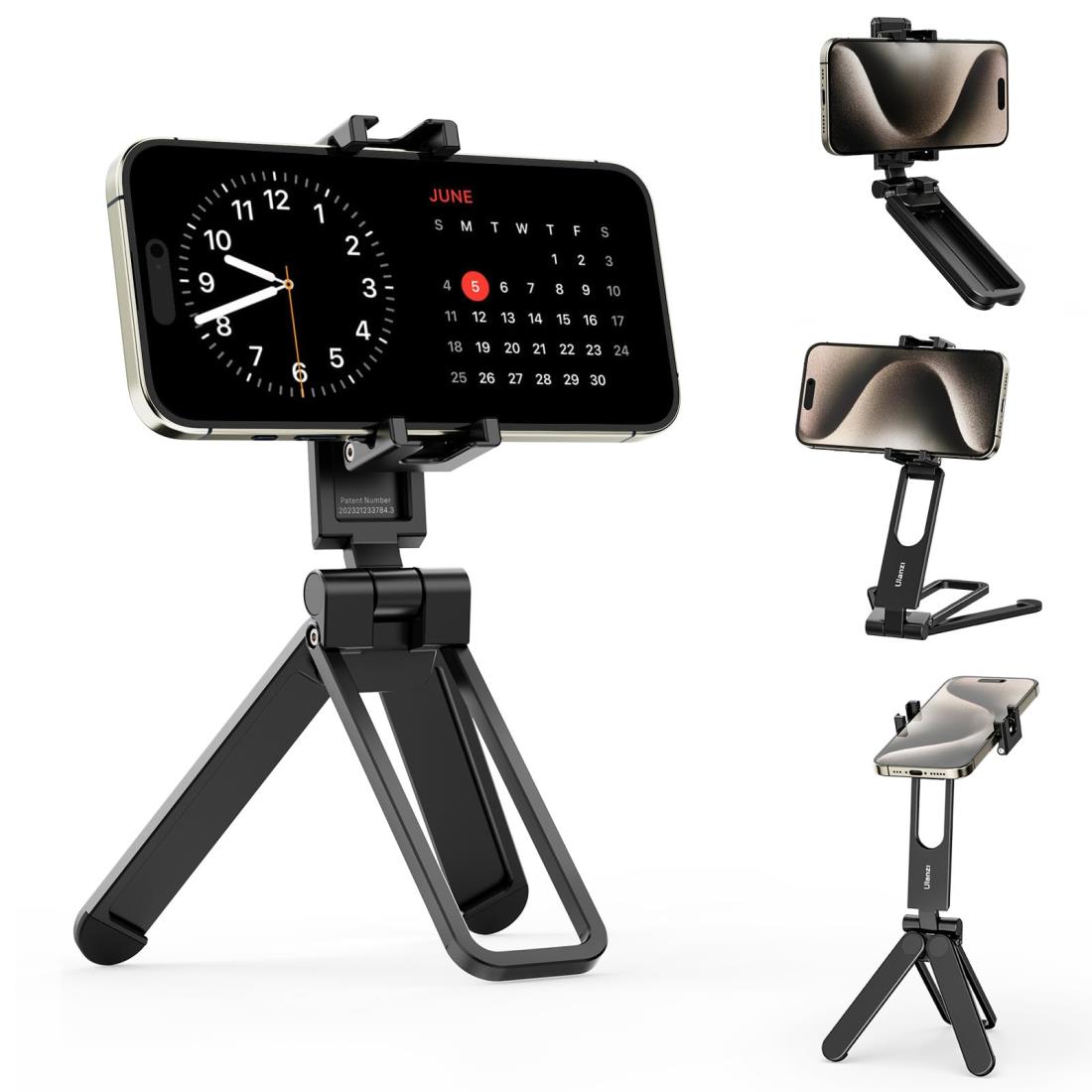 Ulanzi MA26 スマホ三脚 ミニ三脚 全金属製 スタンド＆手持ちモード 360度回転 自撮り棒 スマホスタンド 携帯スタンド 安定 軽量 折りたたみ 持ち運び便利 収納後11.5cm コールドシュー付き 高さ調整 角度調整 横置き/縦置き 卓上三脚 セルフィー/生放送/撮影録画/動画鑑賞に