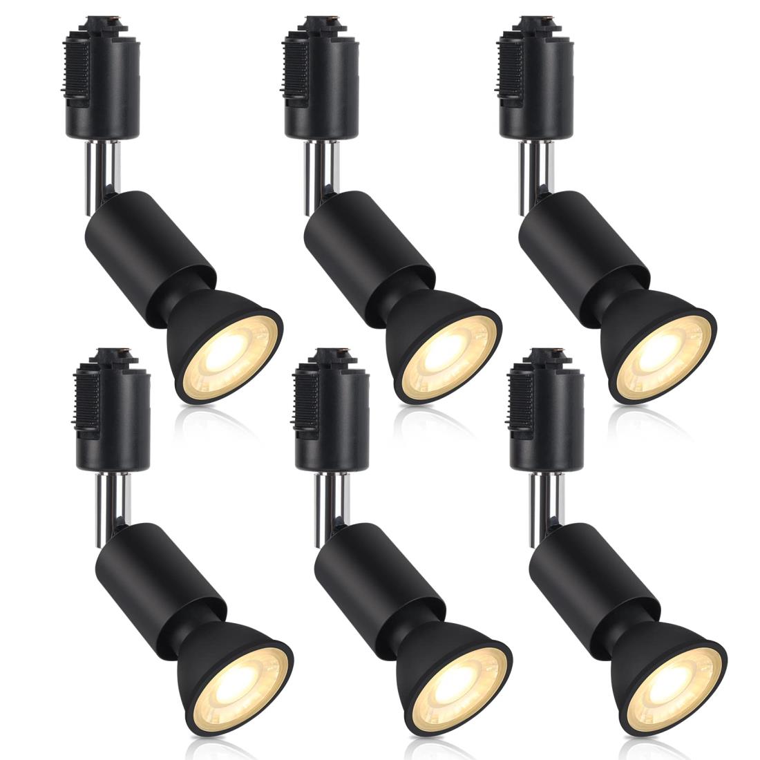 xydled ダクトレール用スポットライト E11 LED電球付き 50W ライティングバー用器具セット ライティングレール 天井照明 6個セット (電球色, ブラック)