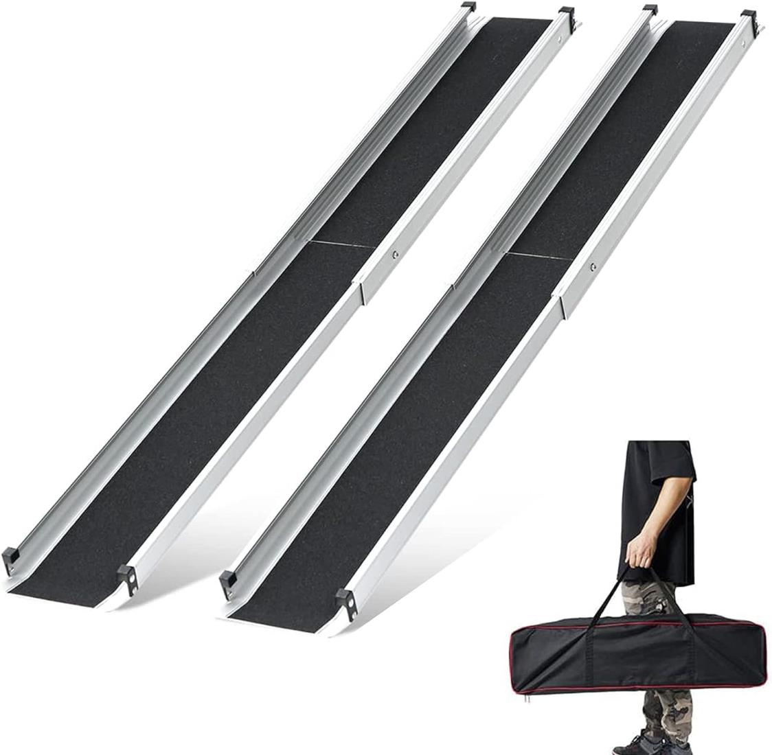 gardhom スライド式スロープ 車椅子用 伸縮調節可能 120-213CM、荷重272KG、玄関・階段・段差解消55CM、滑り止め付き 2本セット｜shopevergreen