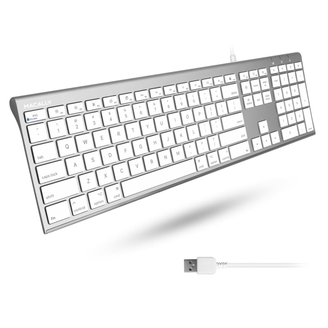 Macally Mac 有線キーボード US配列 オールアルミフレーム スリム 静音性 シザー式キー テンキー付き ACEKEYA